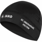 Schwarze JAKO Funktionsmütze RUN mit weißem Vereinsschriftzug SC Oberhavel Velten.