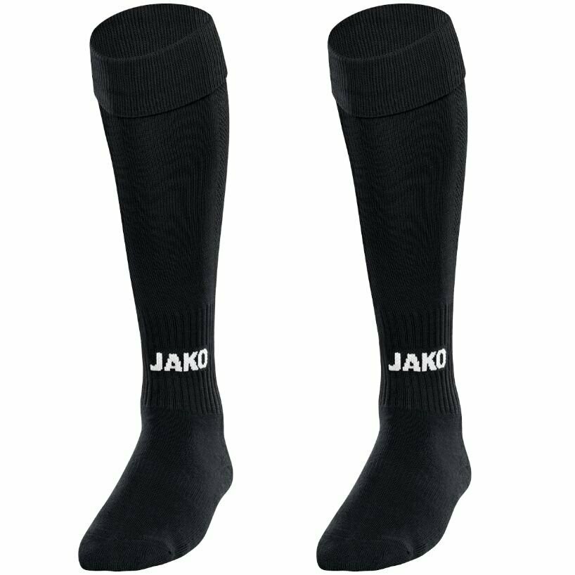 Schwarze JAKO Glasgow 2.0 Stutzenstrümpfe mit geschlossenem Fuß.