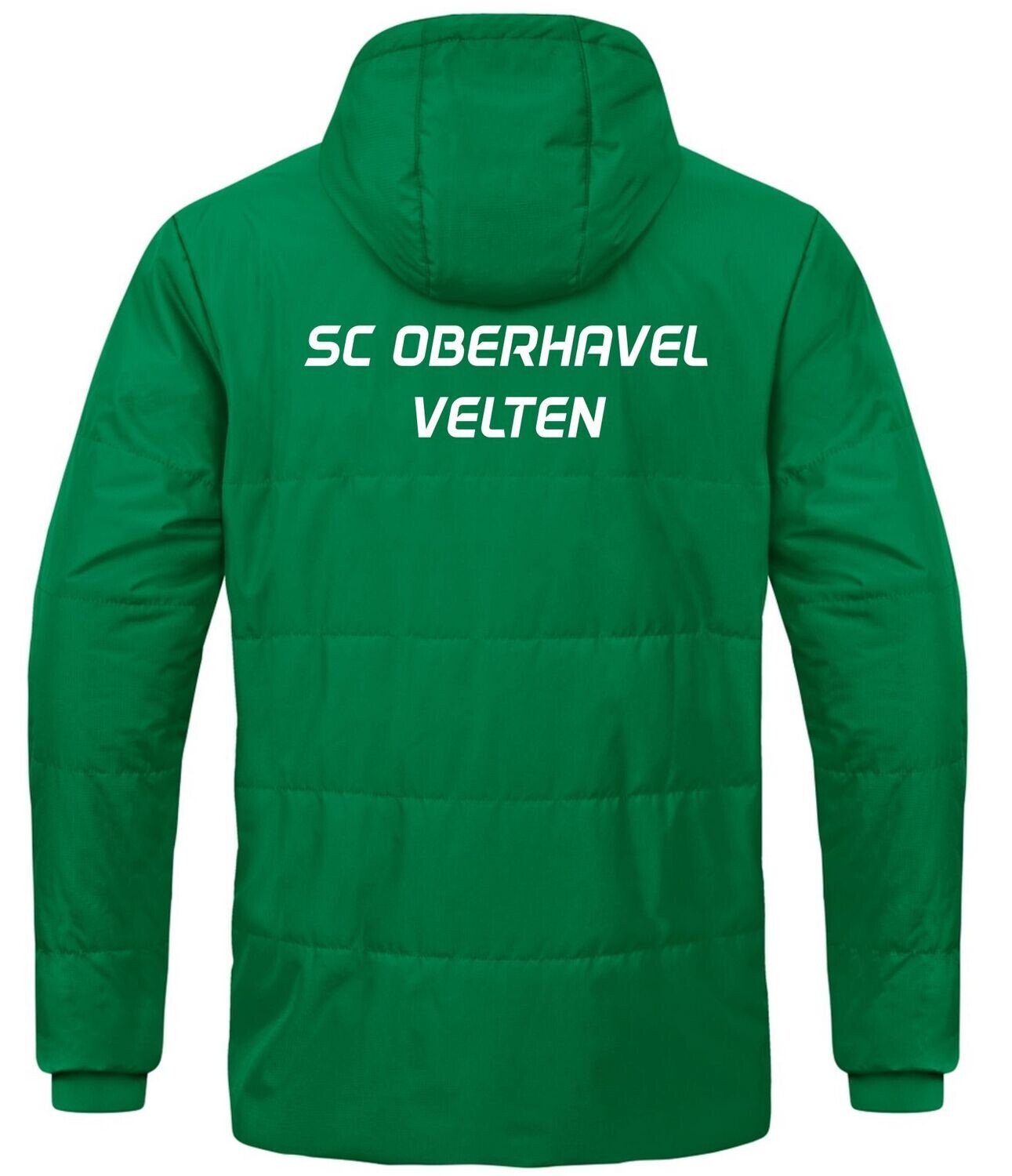 JAKO Jacke Team mit Kapuze: Rückansicht in Grün mit weißem Schriftzug SC Oberhavel Velten.