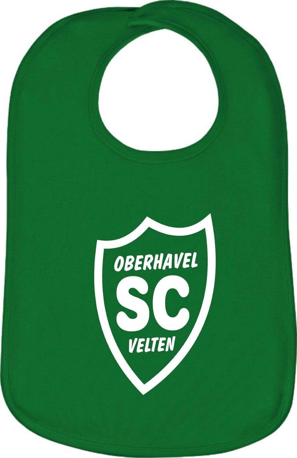 Grünes Baby-Lätzchen mit weißem SCO-Wappen.
