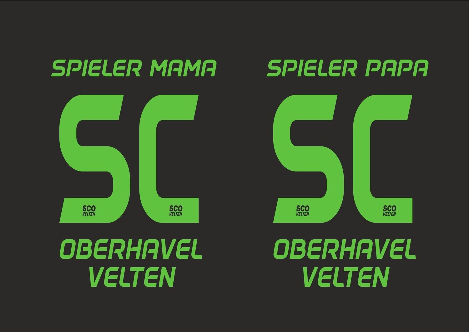 Motivübersicht SCO Nummer in Grün mit Spieler-Mama- und Spieler-Papa-Schriftzug sowie Oberhavel Velten.