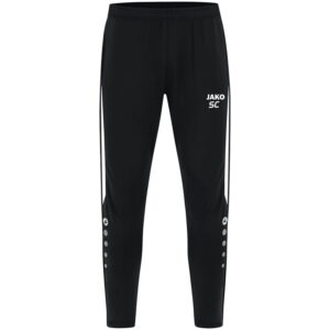 Schwarze JAKO Polyesterhose Power mit weißen JAKO-Dots an den Unterschenkeln.