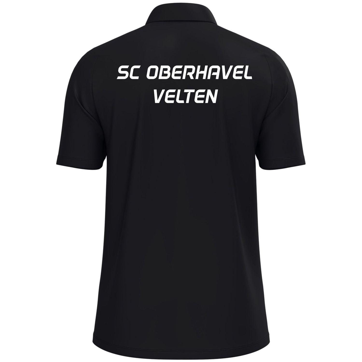JAKO One Polo: Rückansicht in Schwarz mit weißem Schriftzug SC Oberhavel Velten.