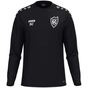Schwarzes JAKO One Sweatshirt mit weißem SCO-Wappen und Initialen als Druckbeispiel.