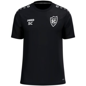 Schwarzes JAKO T-Shirt One aus Polyester mit weißem SCO-Wappen, Vorderansicht.