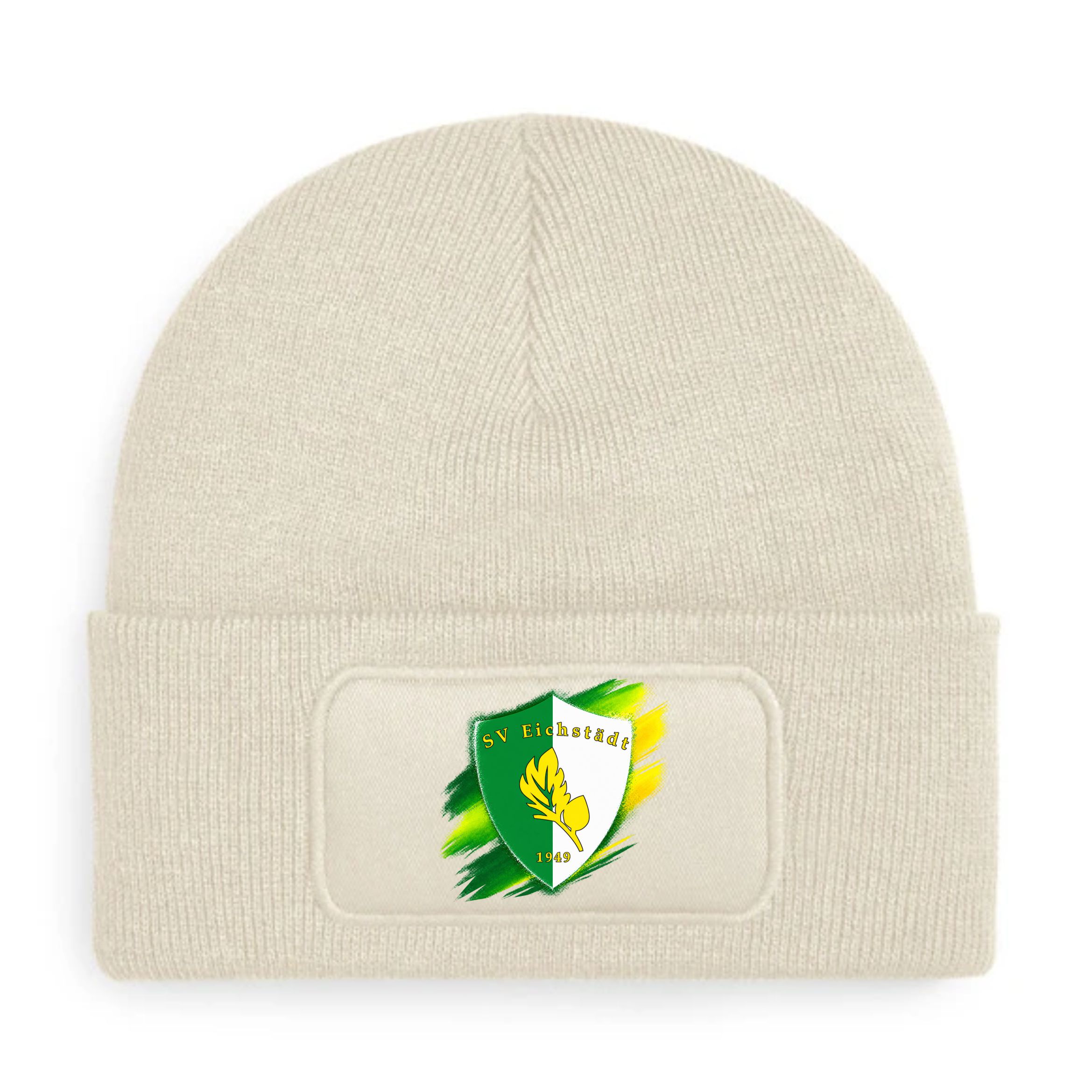 SV Eichstädt Patch Beanie – Farb- und Motivbeispiel almond
