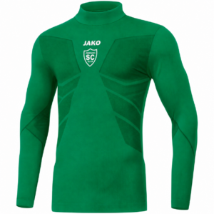 Sportgrünes JAKO Comfort 2.0 Turtleneck mit hohem Kragen und weißem SCO-Wappen mittig unter dem JAKO-Logo.