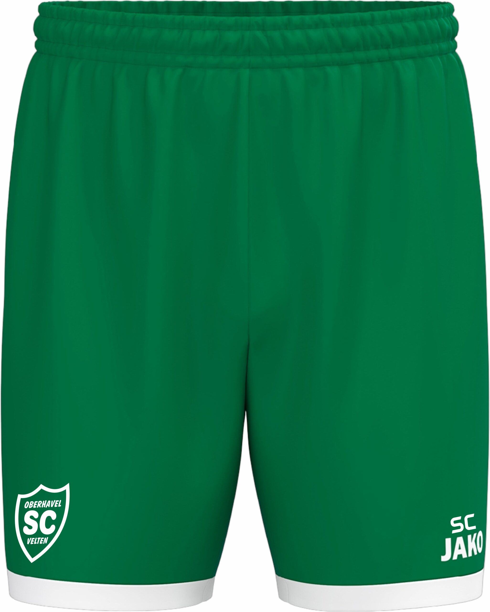 JAKO Trainingsshort One grün mit weißem Beinabschluss und SCO-Druck