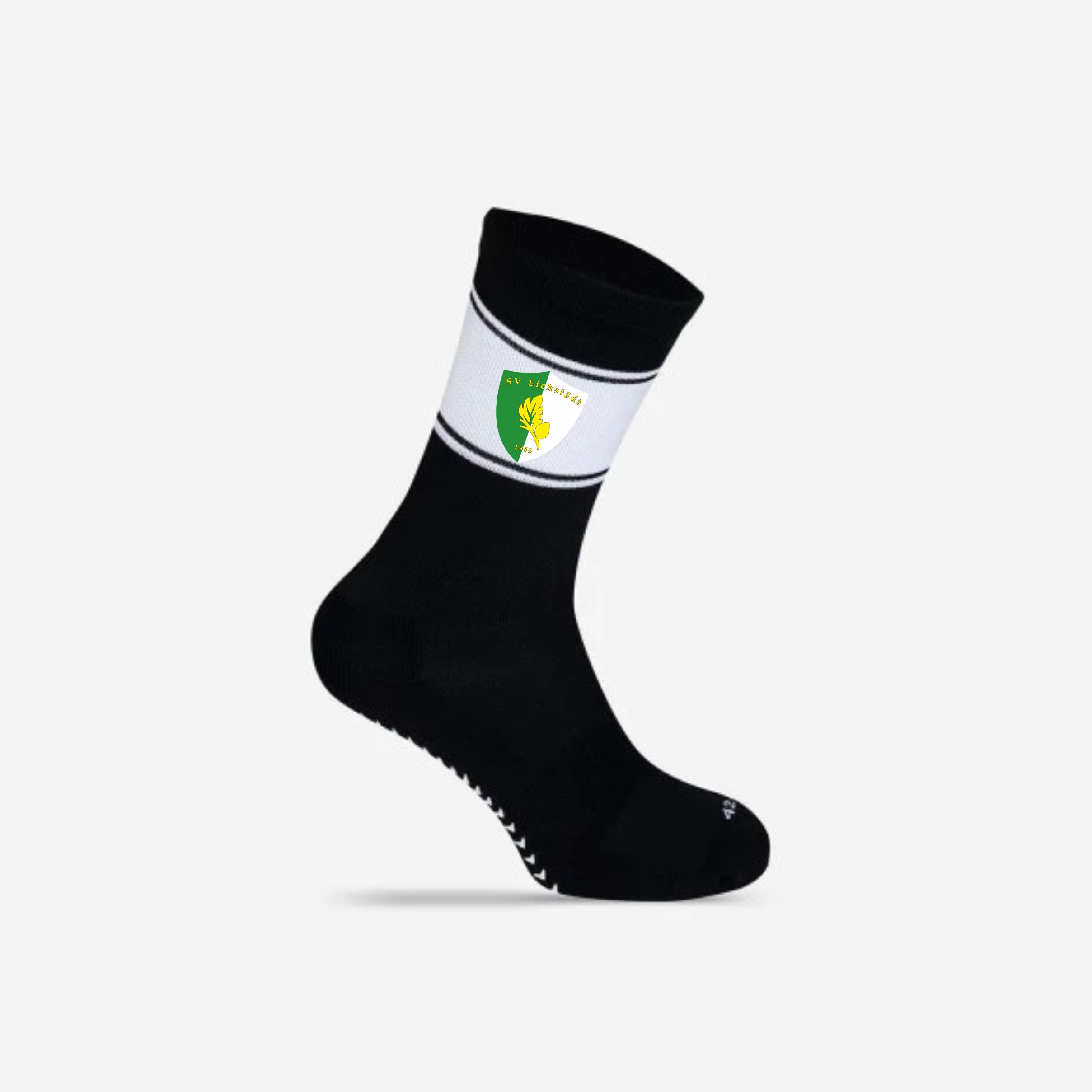 Grip-Socken mit Vereinswappen – Schwarz/Weiß